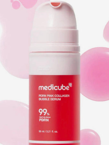 Medicube PDRN Pink Collagen Bubble Serum with bubbles